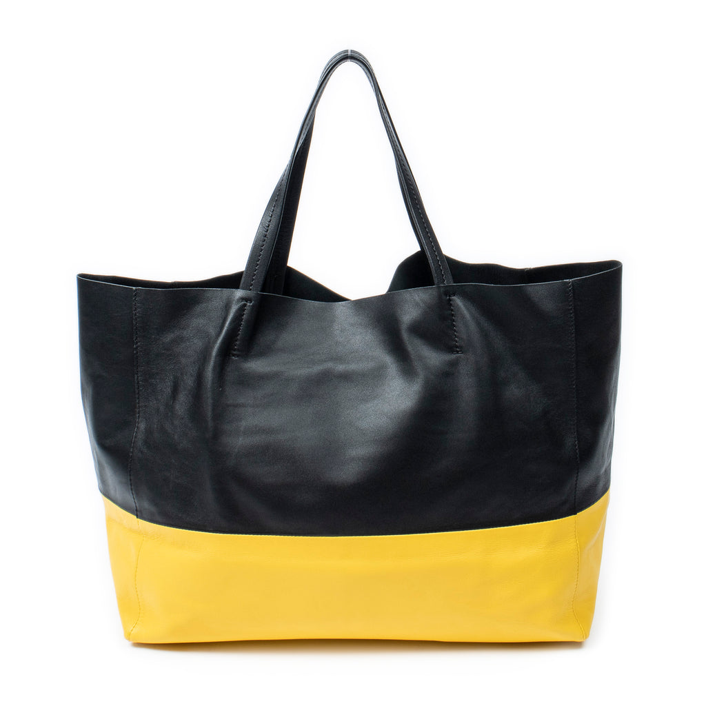 Bolso de Hombro Bicolor Horizontal Cabas Tote Piel de Becerro Negra