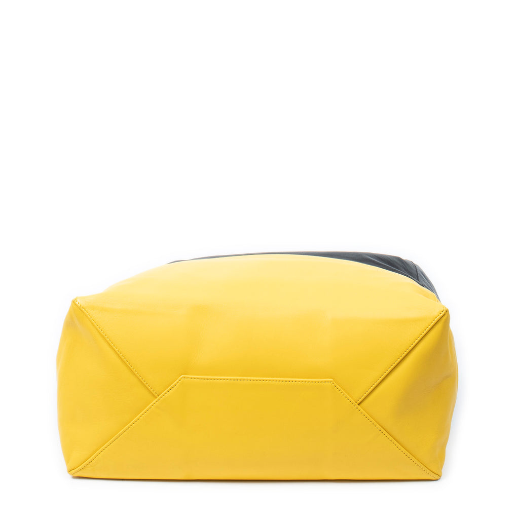 Bolso de Hombro Bicolor Horizontal Cabas Tote Piel de Becerro Negra