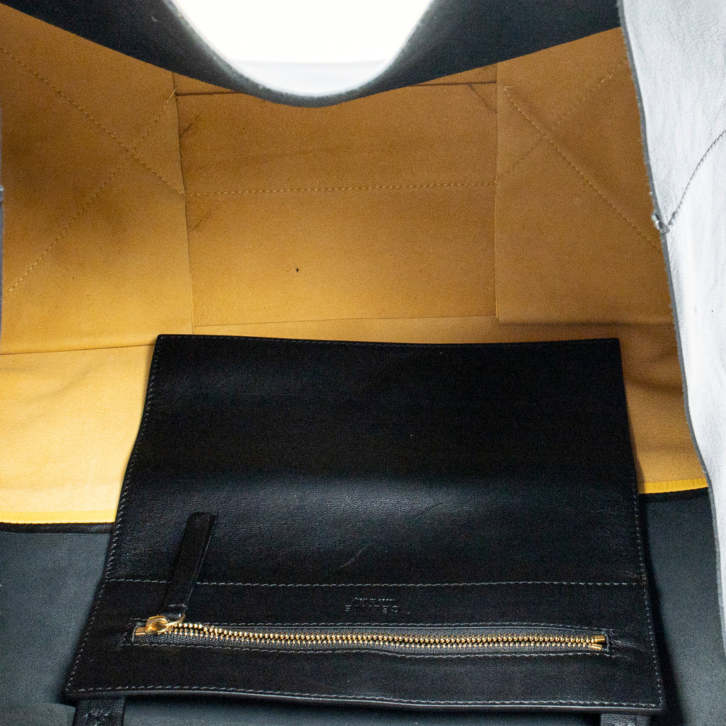 Bolso de Hombro Bicolor Horizontal Cabas Tote Piel de Becerro Negra