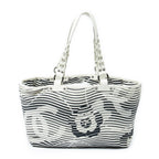Shoulder Bag Camellia Flower Beach Tote Ivory Camellia Stripe Canvas