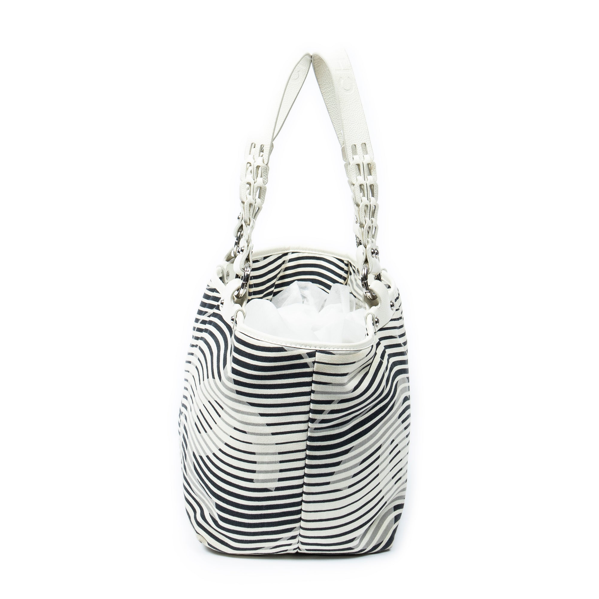 Shoulder Bag Camellia Flower Beach Tote Ivory Camellia Stripe Canvas