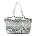 Shoulder Bag Camellia Flower Beach Tote Ivory Camellia Stripe Canvas