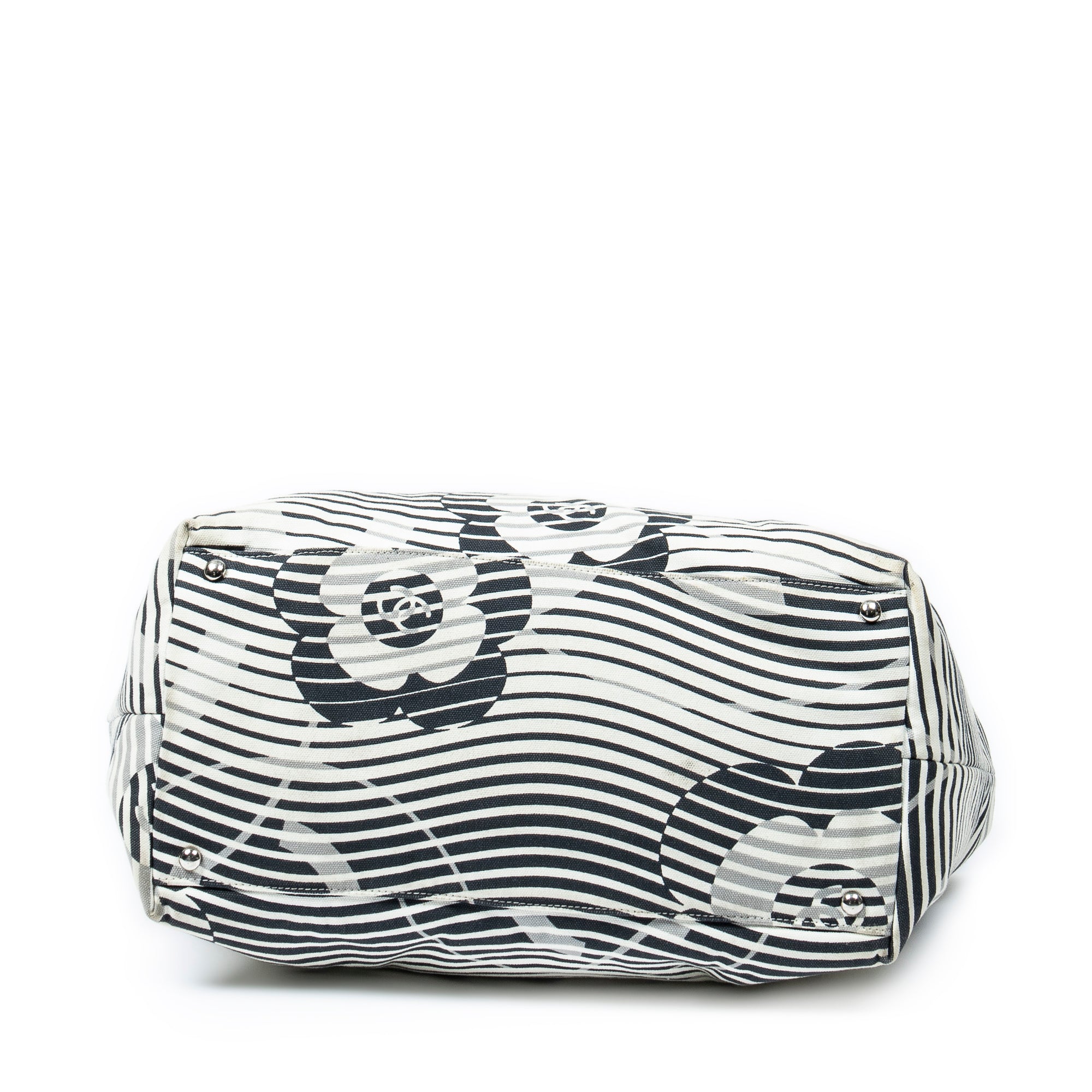 Shoulder Bag Camellia Flower Beach Tote Ivory Camellia Stripe Canvas