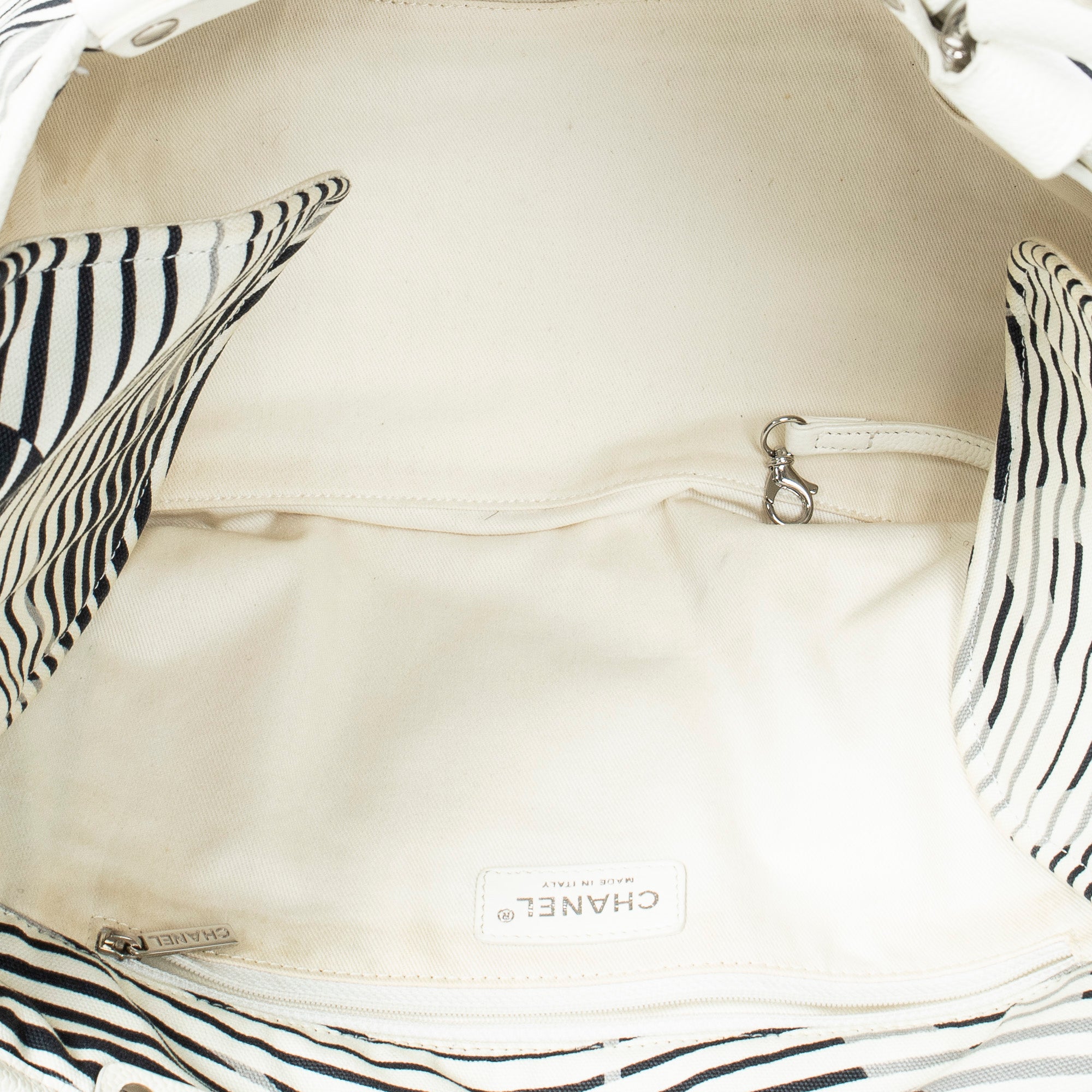 Shoulder Bag Camellia Flower Beach Tote Ivory Camellia Stripe Canvas
