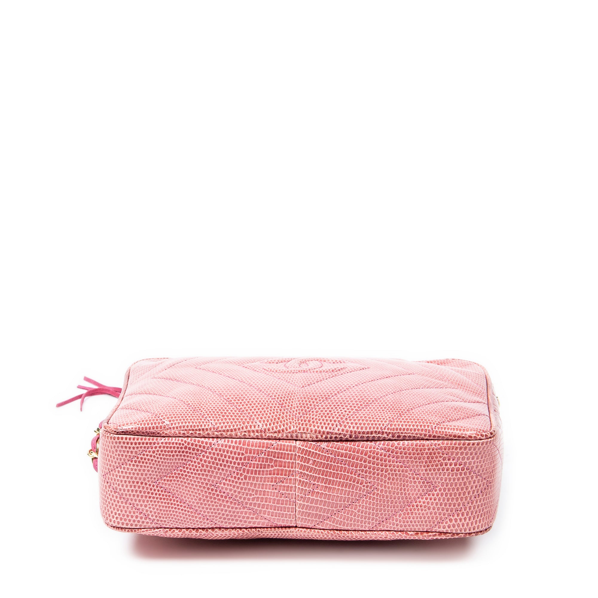 Shoulder Bag Exceptional Rare Vintage Diamond Lizard Tassel Camera Bag Pink Quilted Diamond Lizard Leather