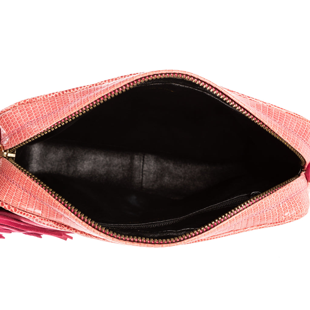 Shoulder Bag Exceptional Rare Vintage Diamond Lizard Tassel Camera Bag Pink Quilted Diamond Lizard Leather