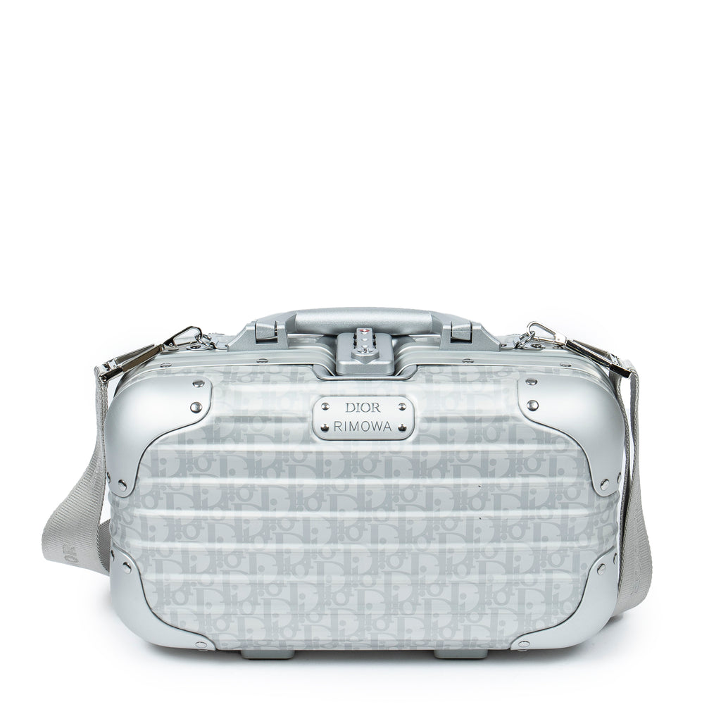 Bolso de Hombro Ed. Limitada Rara Dior x Rimowa Maleta de Mano Oblique Plateada de Aluminio