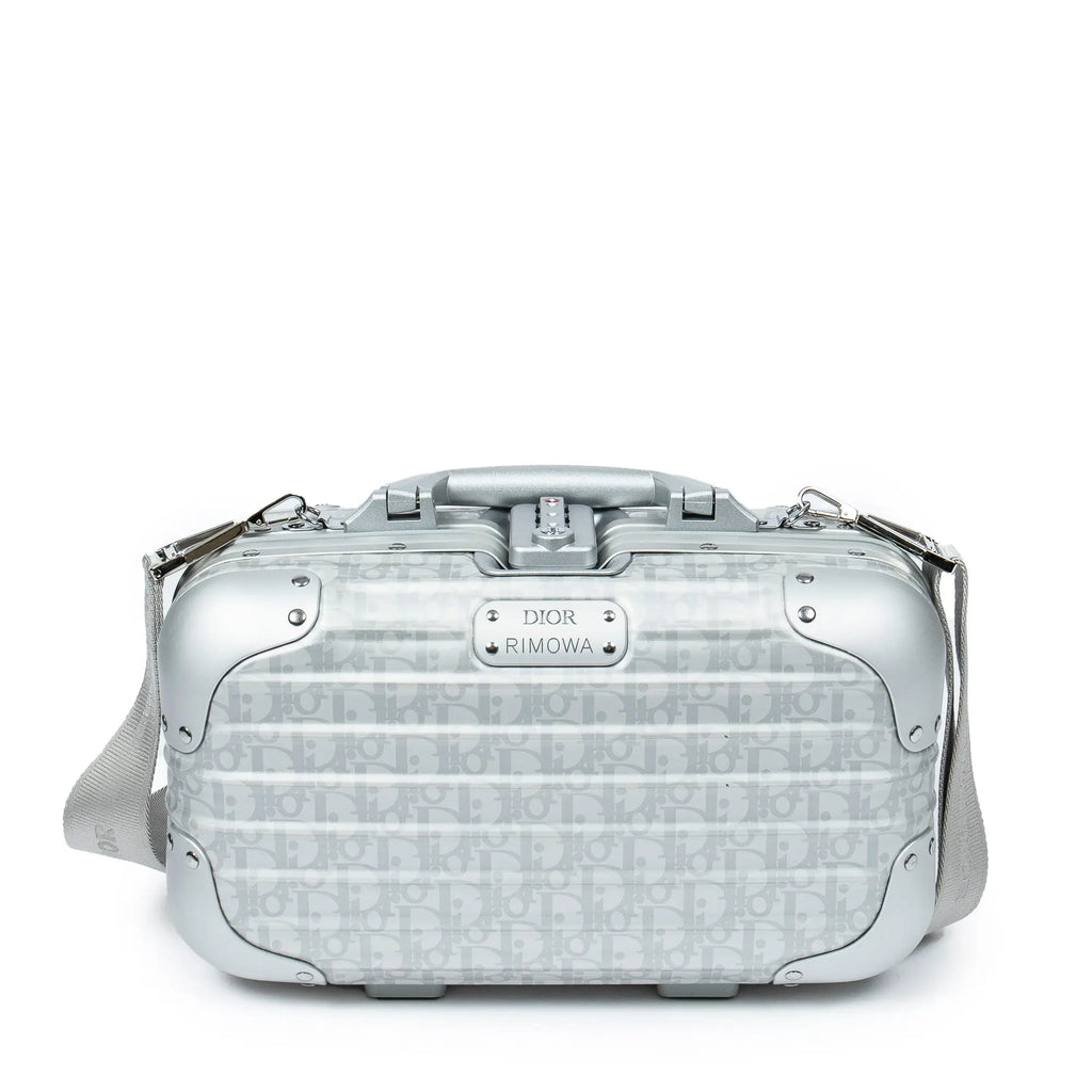Sac à bandoulière rare édition limitée Dior x Rimowa, valise cabine, oblique argent, aluminium