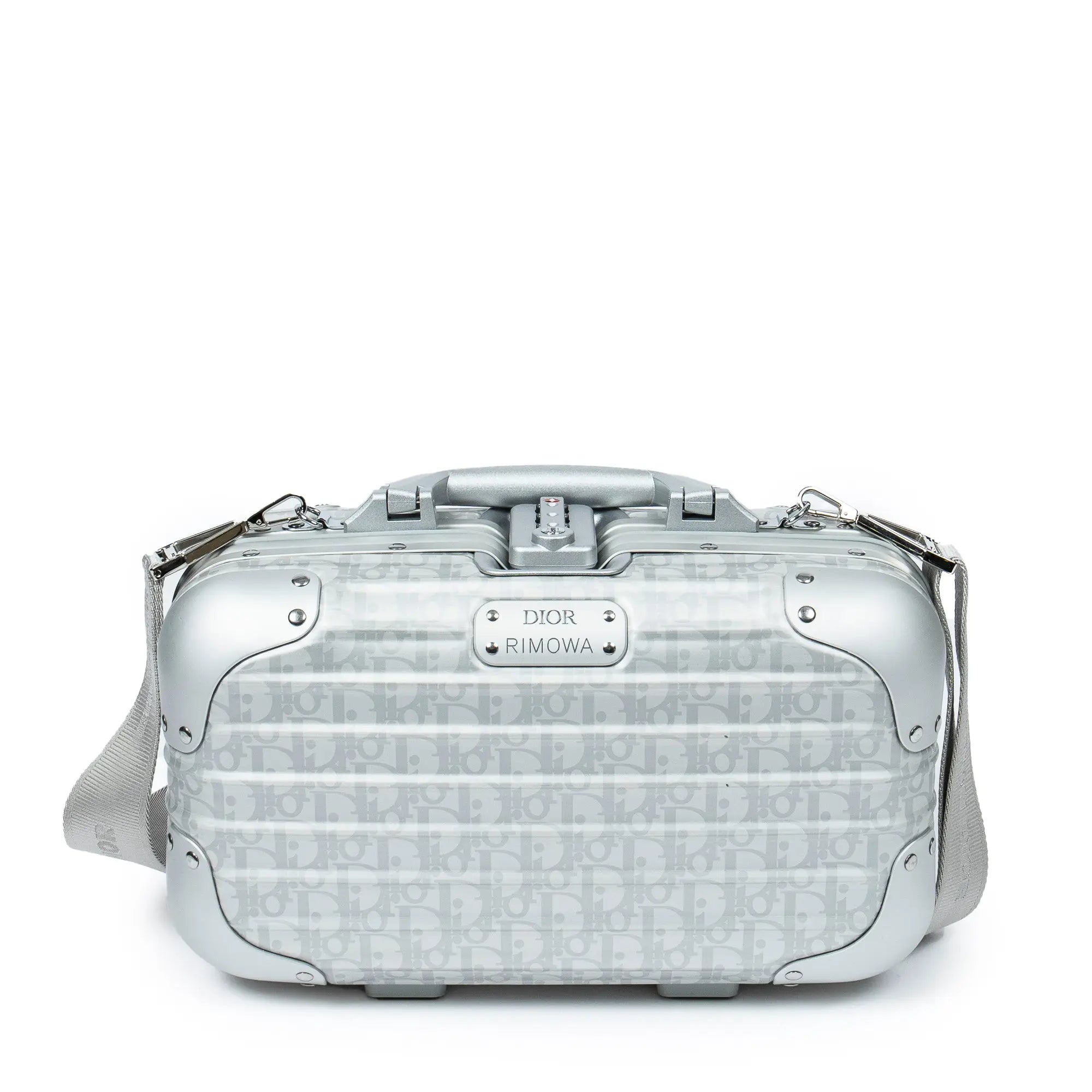 Sac à bandoulière rare édition limitée Dior x Rimowa, valise cabine, oblique argent, aluminium