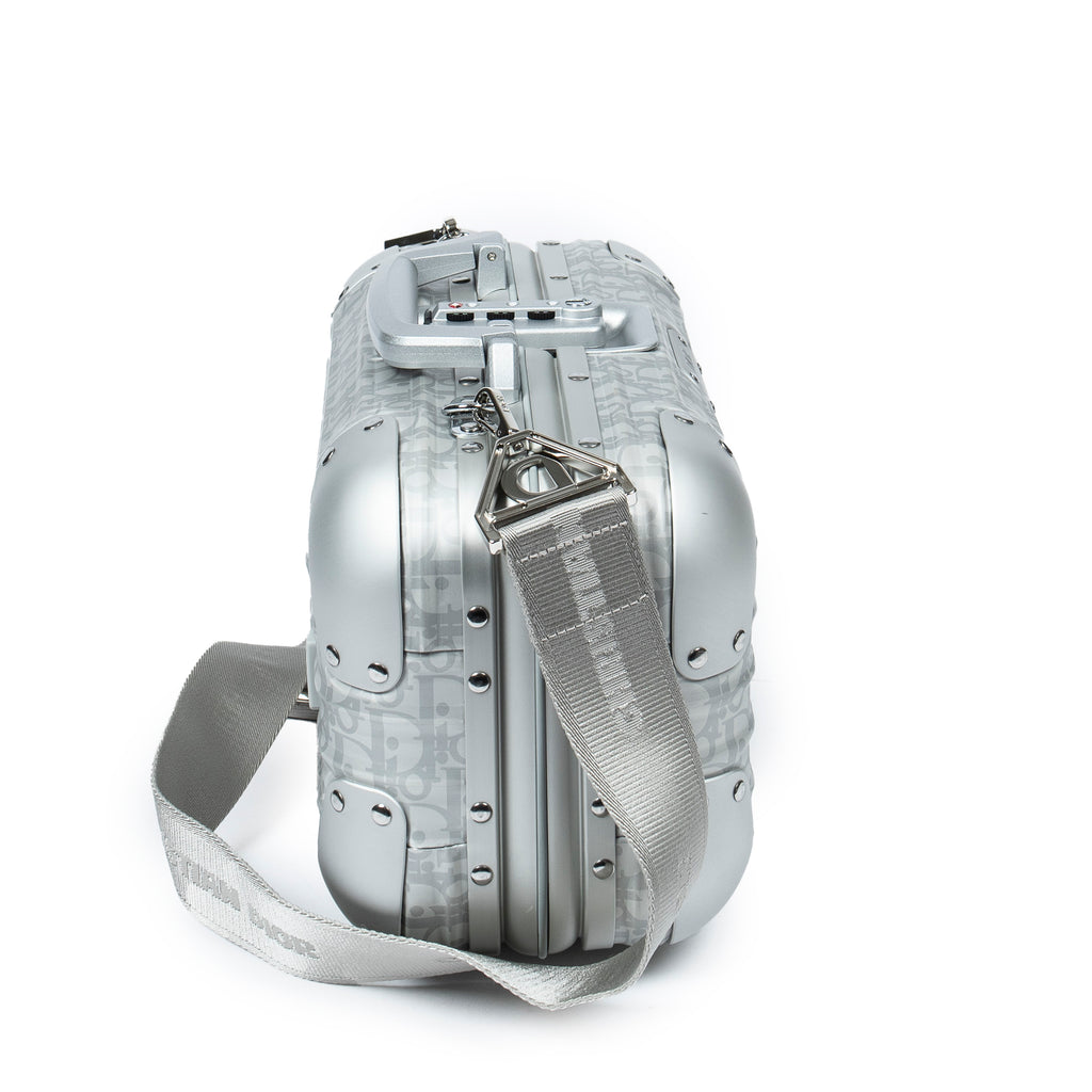 Bolso de Hombro Ed. Limitada Rara Dior x Rimowa Maleta de Mano Oblique Plateada de Aluminio