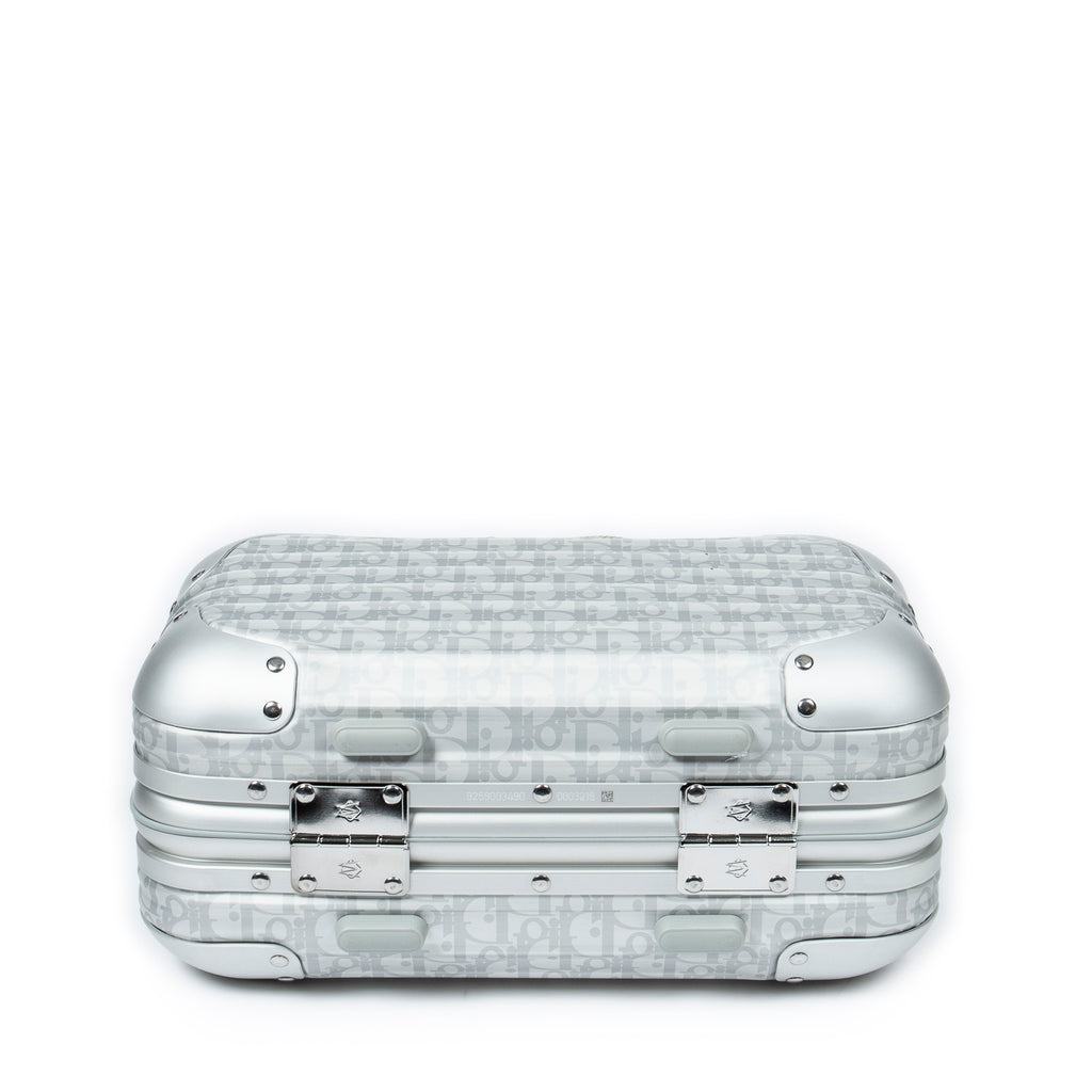 Bolso de Hombro Ed. Limitada Rara Dior x Rimowa Maleta de Mano Oblique Plateada de Aluminio