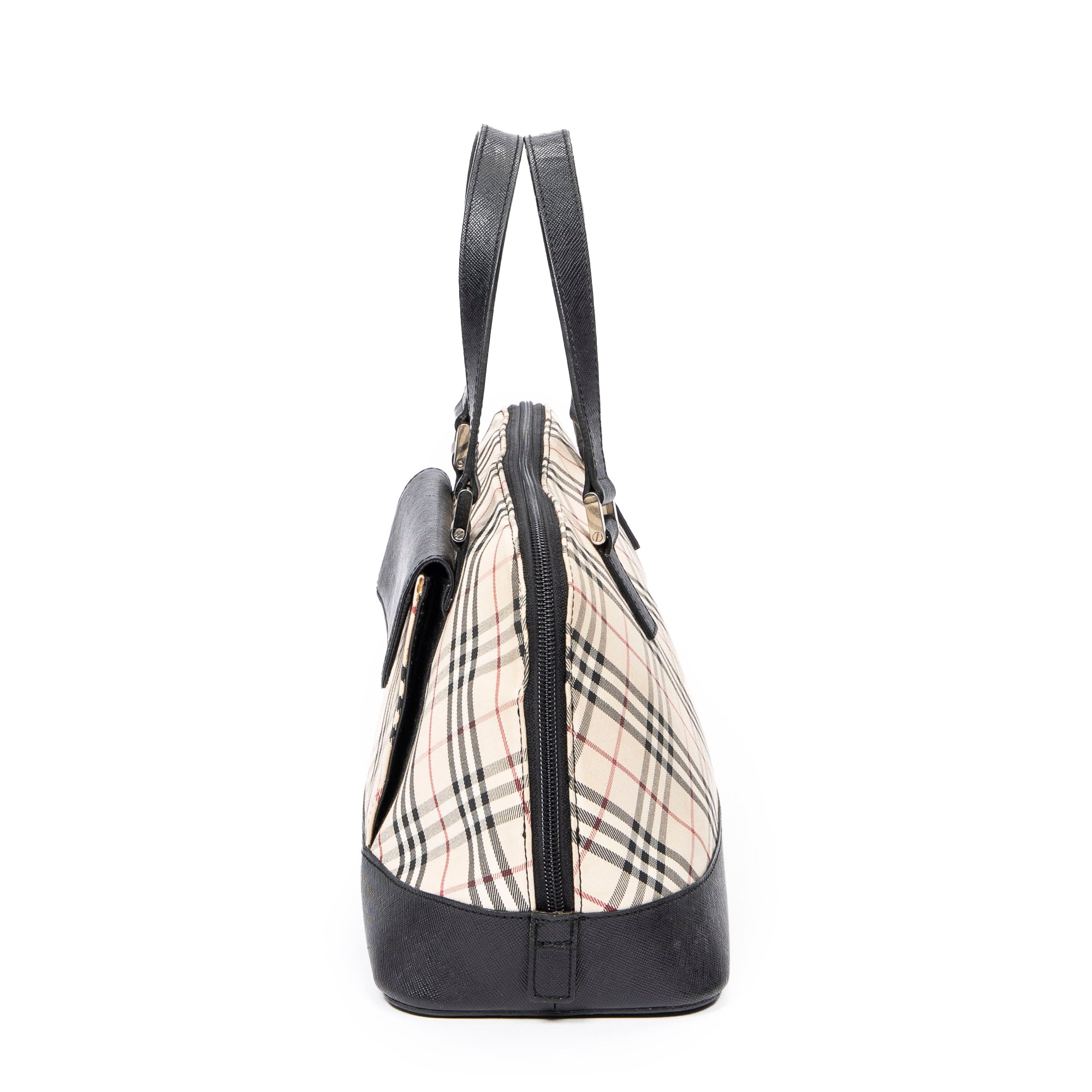 Handbag Front Pocket Dome Beige Nova Check Canvas