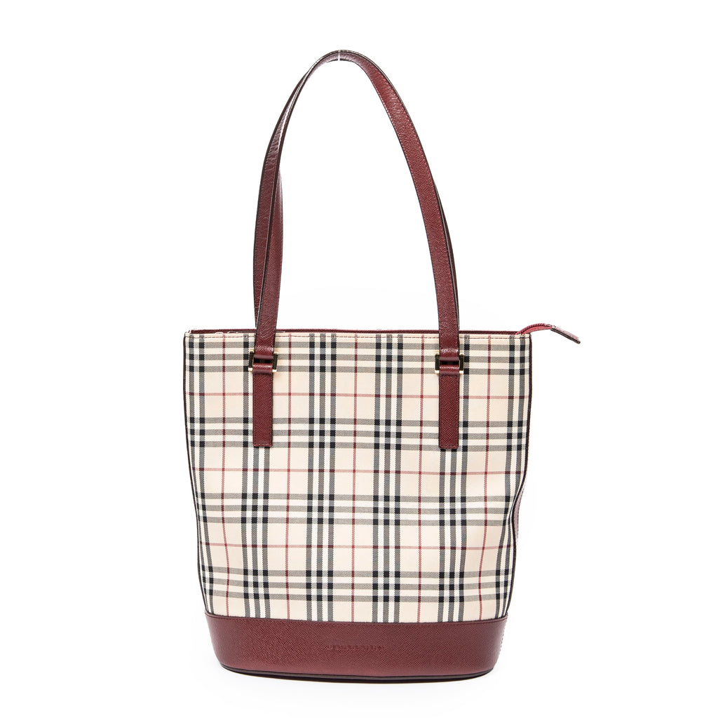 Shoulder Bag Zip Bucket Tote Beige Nova Check Canvas