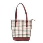 Shoulder Bag Zip Bucket Tote Beige Nova Check Canvas