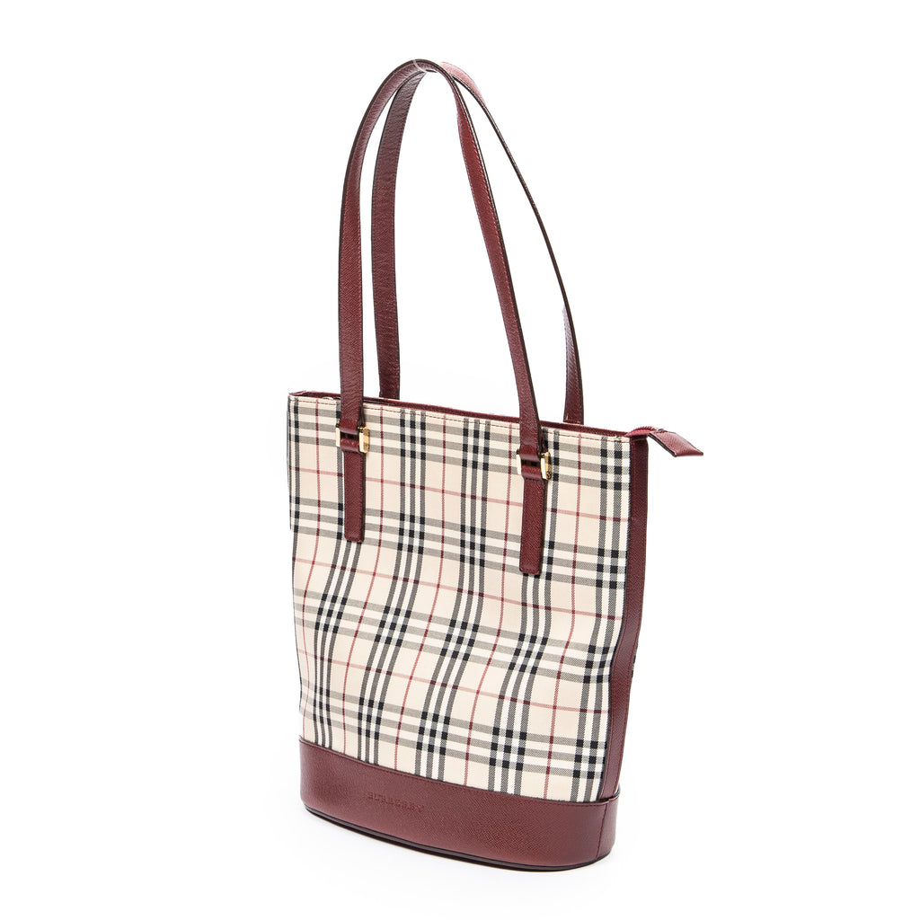 Shoulder Bag Zip Bucket Tote Beige Nova Check Canvas
