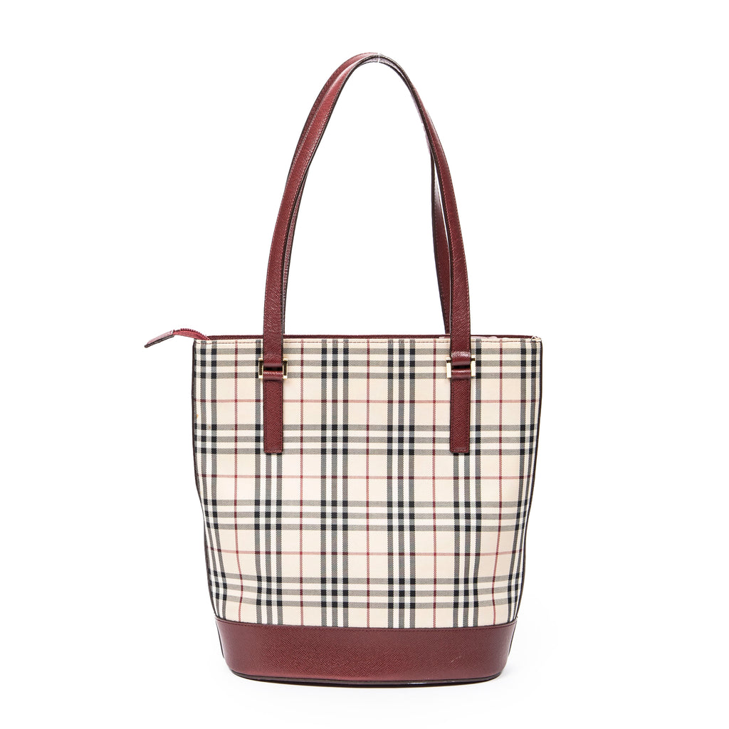 Shoulder Bag Zip Bucket Tote Beige Nova Check Canvas