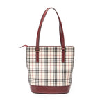 Shoulder Bag Zip Bucket Tote Beige Nova Check Canvas