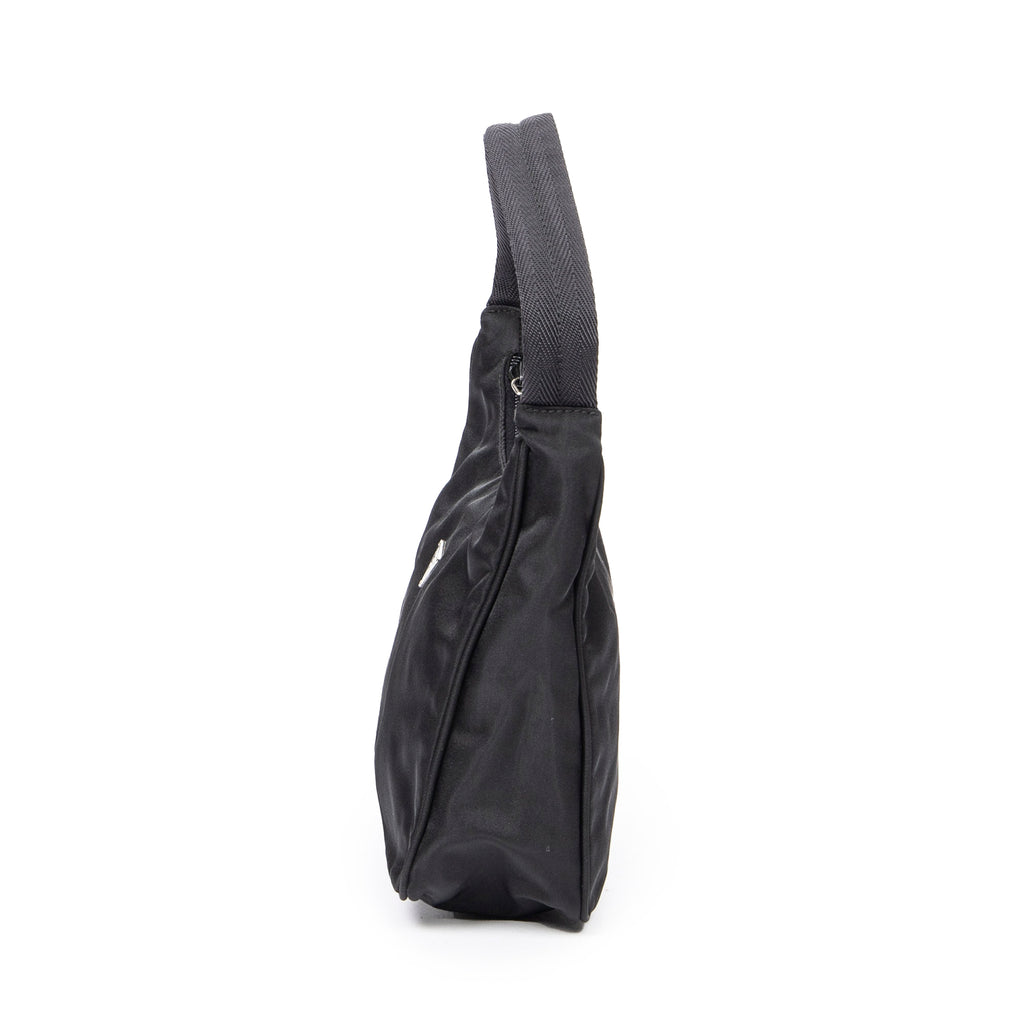 Shoulder Bag Mini Zip Hobo Black Nylon Canvas