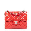 Shoulder Bag Mini Square Single Flap Red Quilted Patent Leather