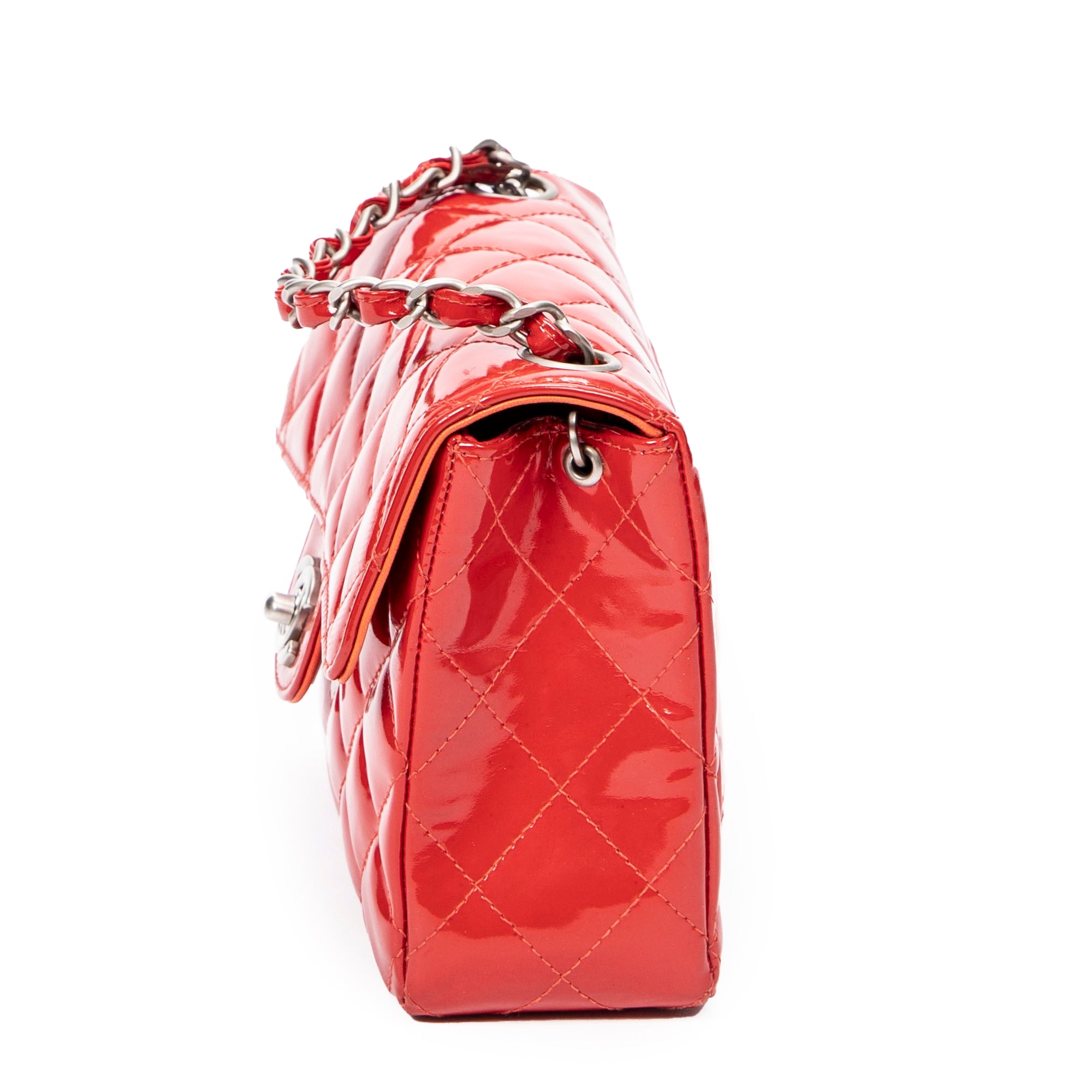 Shoulder Bag Mini Square Single Flap Red Quilted Patent Leather