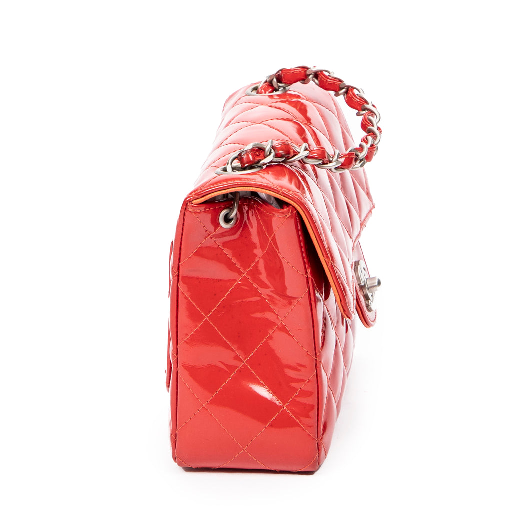 Shoulder Bag Mini Square Single Flap Red Quilted Patent Leather