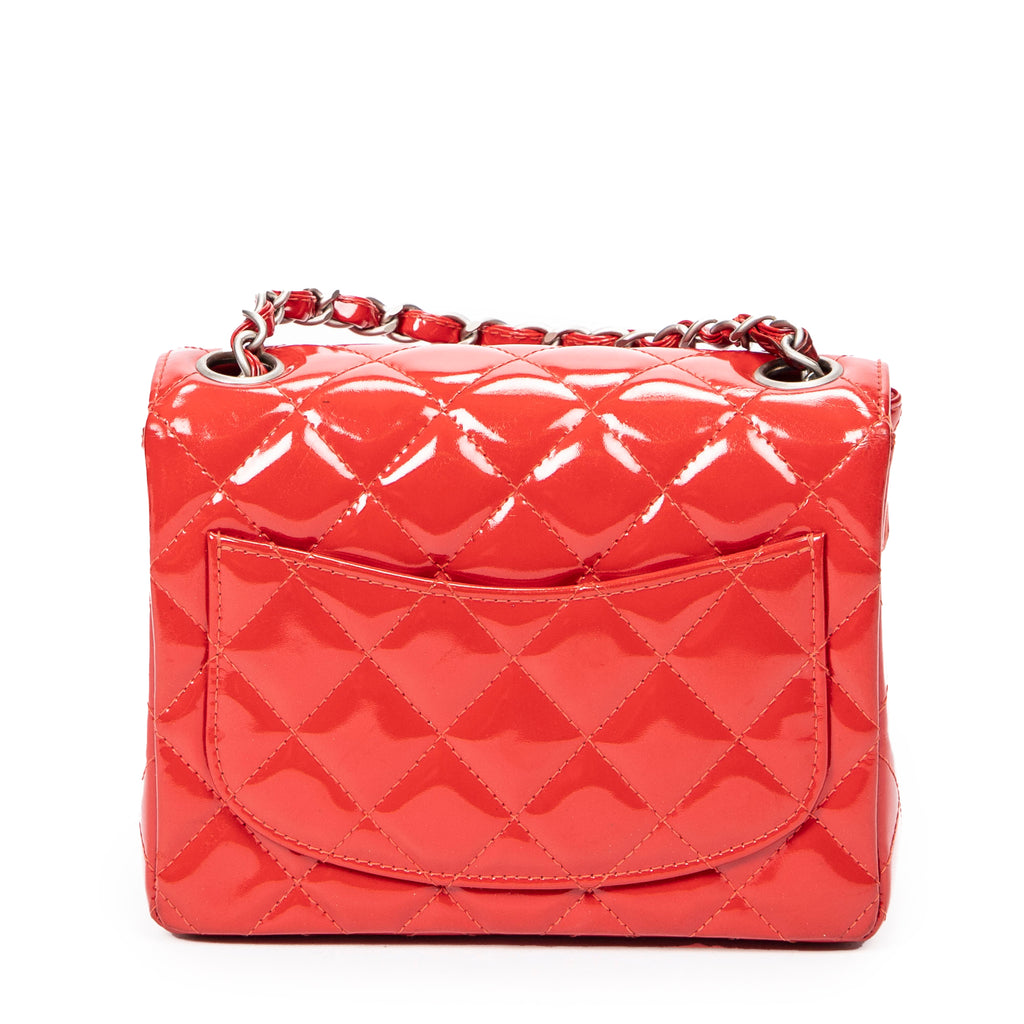 Shoulder Bag Mini Square Single Flap Red Quilted Patent Leather