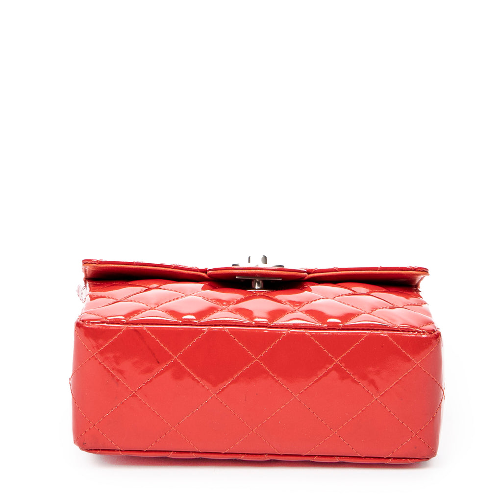 Shoulder Bag Mini Square Single Flap Red Quilted Patent Leather