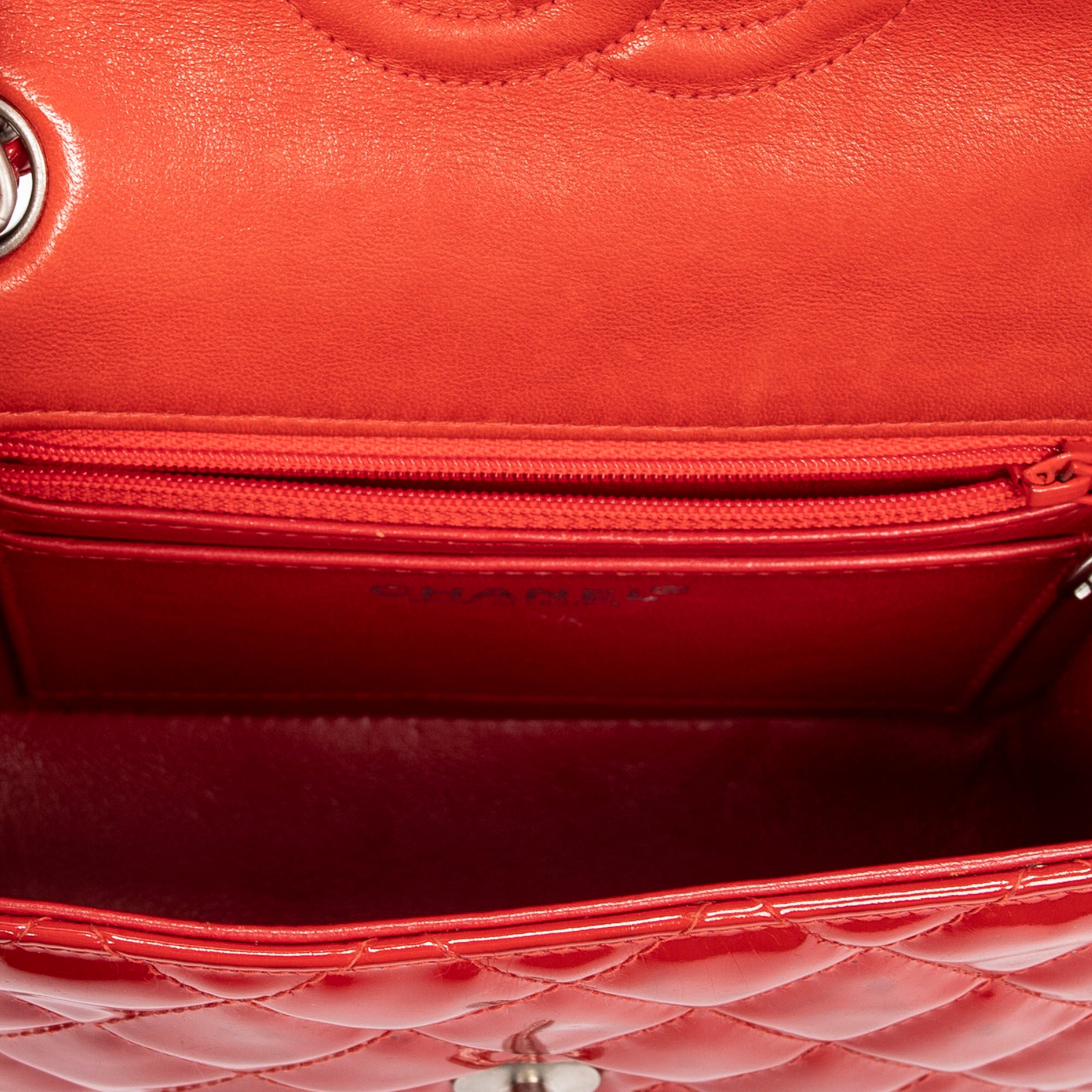 Shoulder Bag Mini Square Single Flap Red Quilted Patent Leather