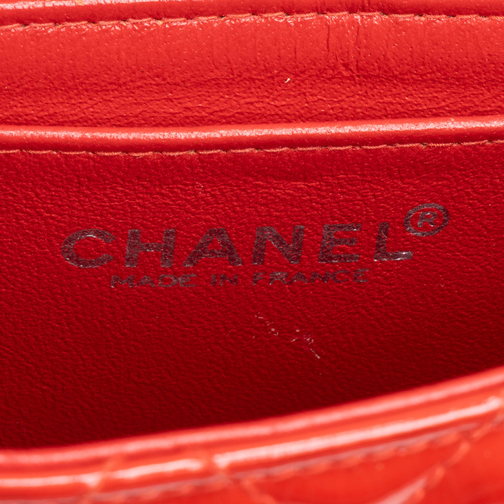 Shoulder Bag Mini Square Single Flap Red Quilted Patent Leather