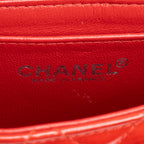 Shoulder Bag Mini Square Single Flap Red Quilted Patent Leather