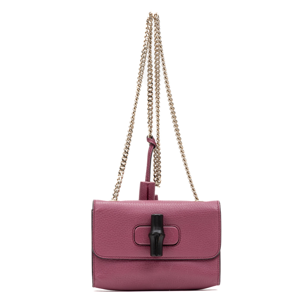 Shoulder Bag Miss Bamboo Pink Grained Leather