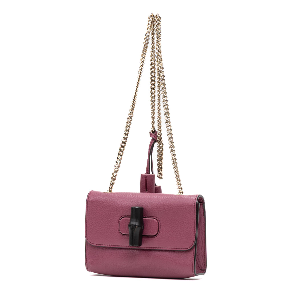 Shoulder Bag Miss Bamboo Pink Grained Leather