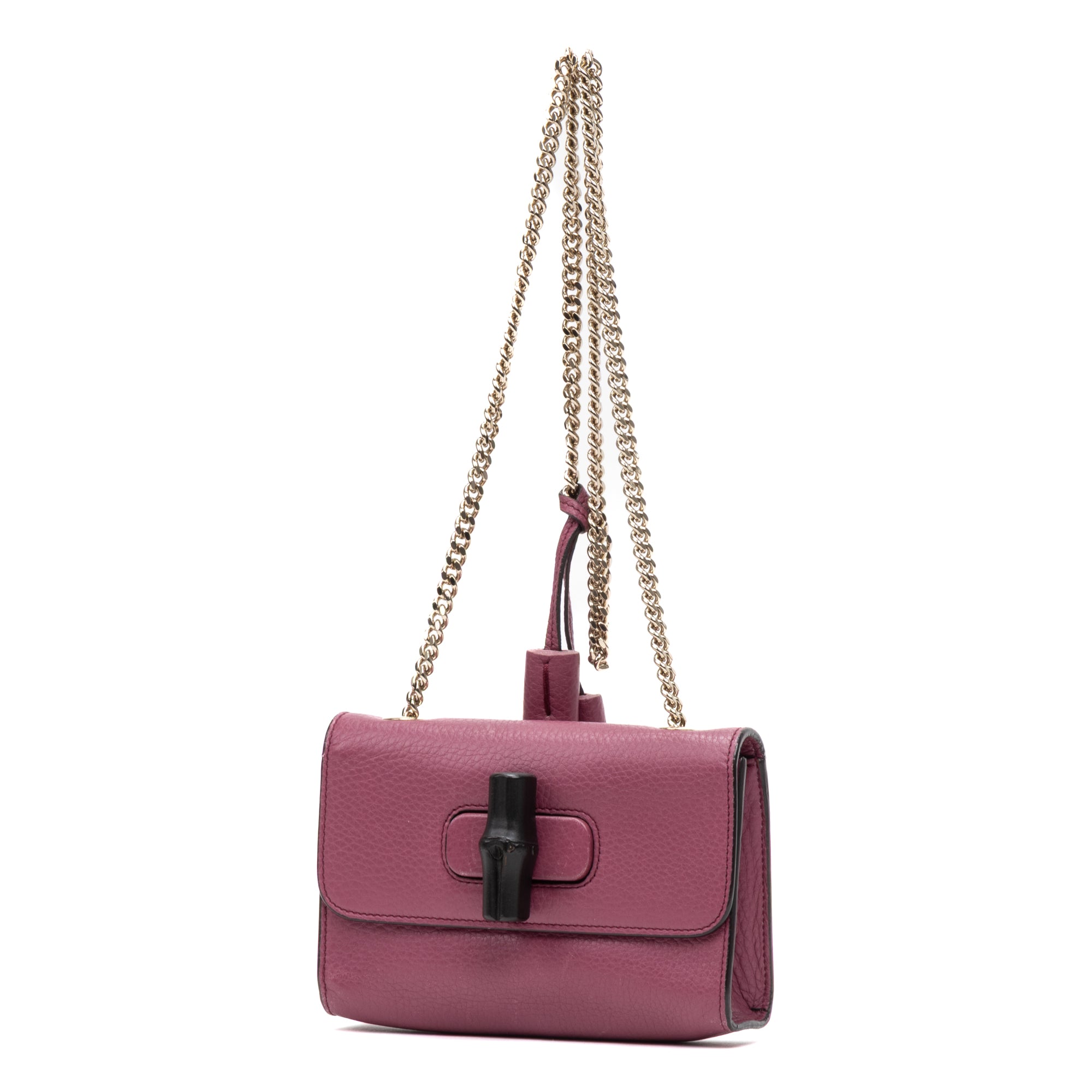 Shoulder Bag Miss Bamboo Pink Grained Leather