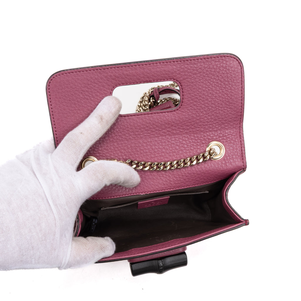 Shoulder Bag Miss Bamboo Pink Grained Leather