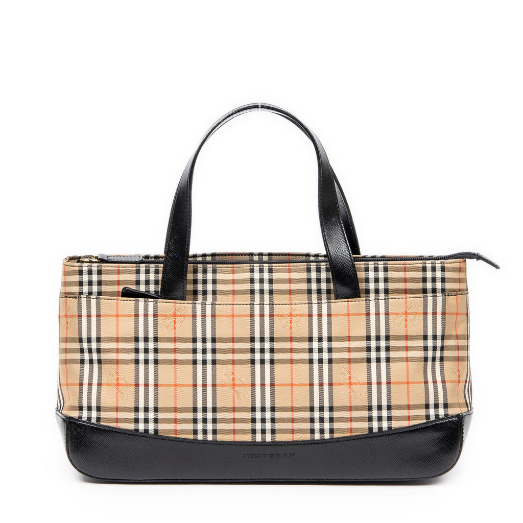 Shoulder Bag Horizontal Tote Black Haymarket Check Canvas