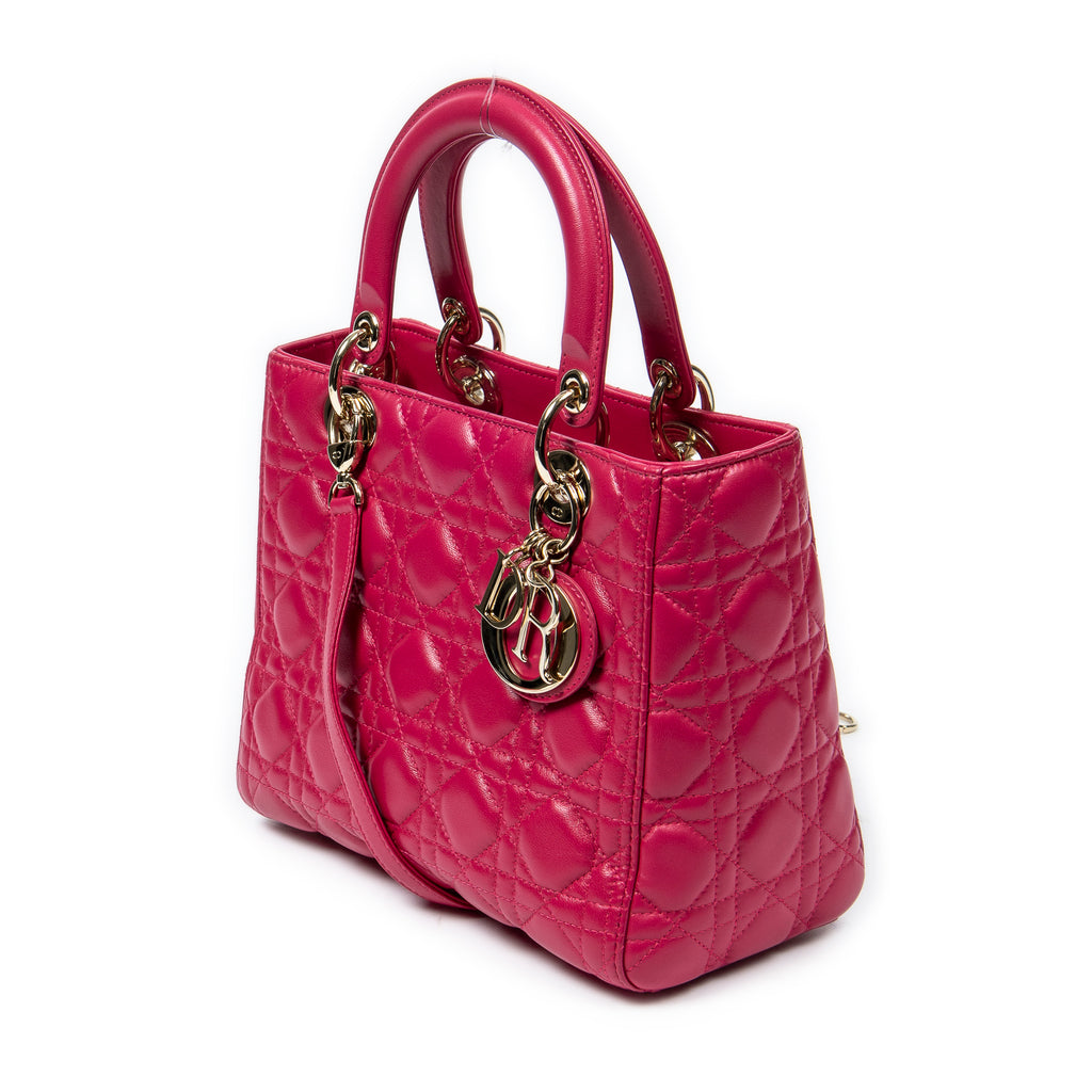 Shoulder Bag Medium Lady Dior Zip PM Fuchsia Cannage Lambskin Leather