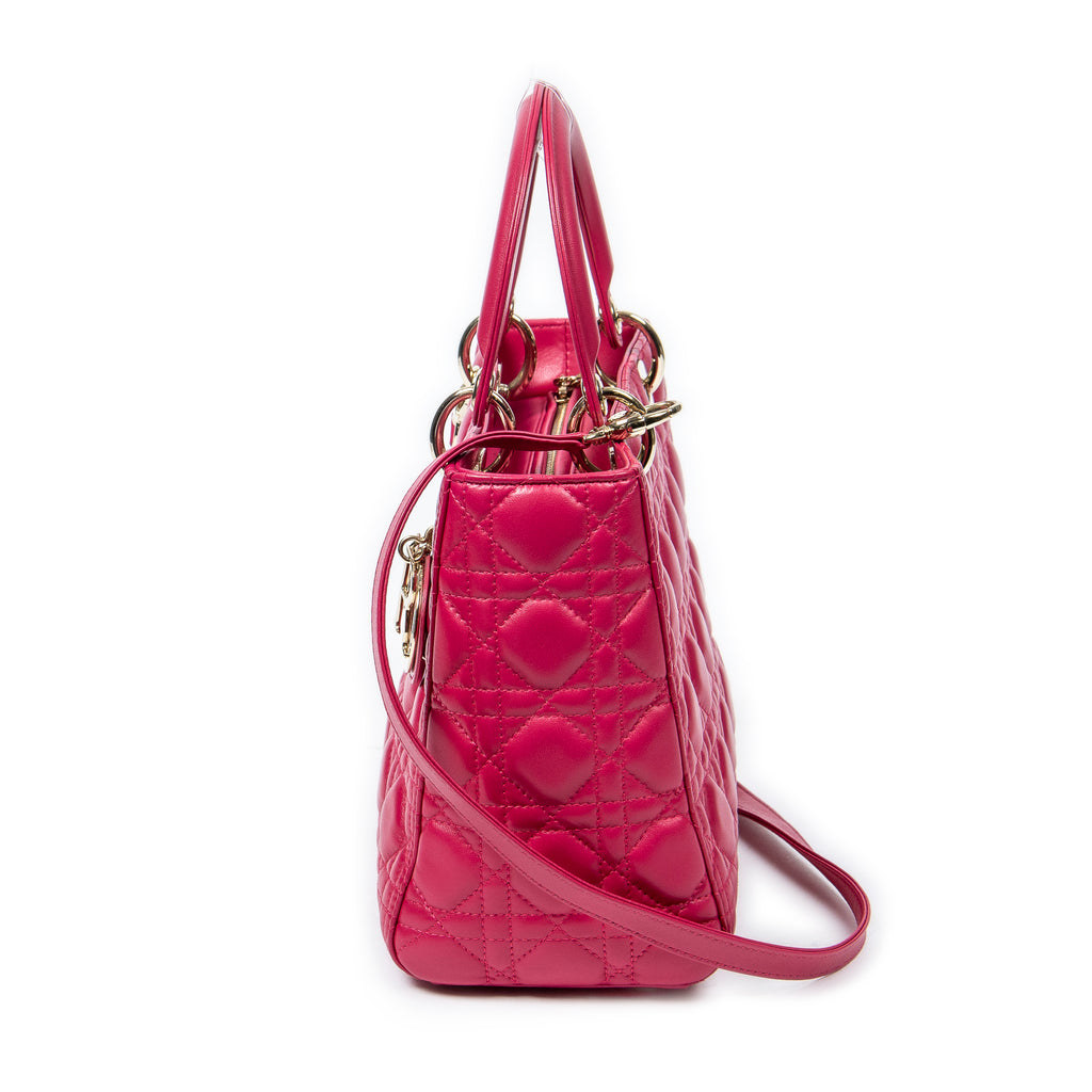Shoulder Bag Medium Lady Dior Zip PM Fuchsia Cannage Lambskin Leather