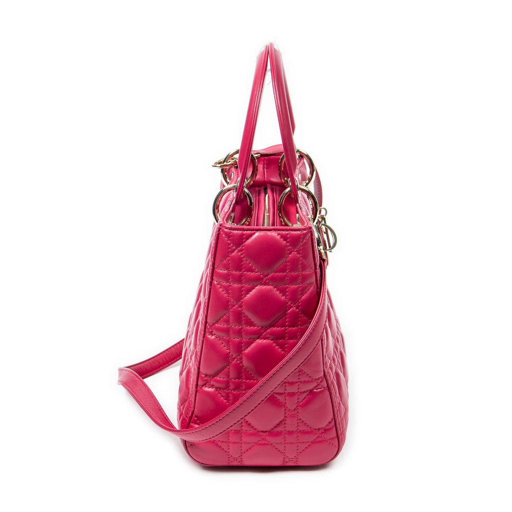 Shoulder Bag Medium Lady Dior Zip PM Fuchsia Cannage Lambskin Leather
