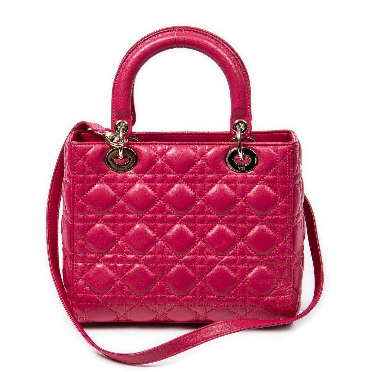 Shoulder Bag Medium Lady Dior Zip PM Fuchsia Cannage Lambskin Leather