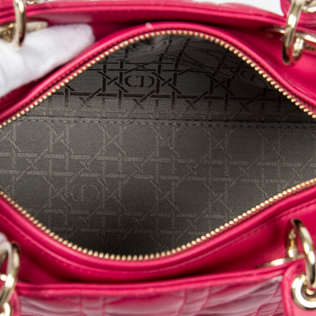 Shoulder Bag Medium Lady Dior Zip PM Fuchsia Cannage Lambskin Leather