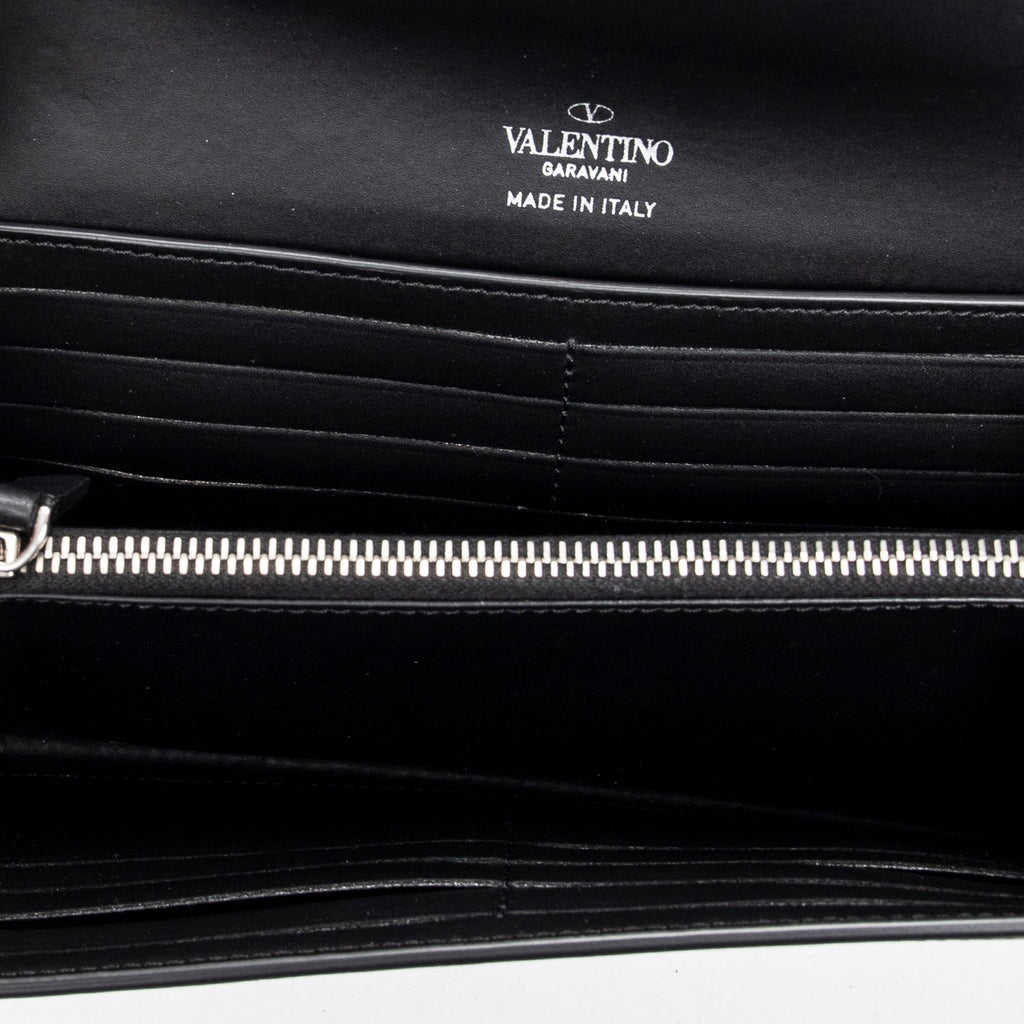 Shoulder Bag Logo Wallet on Strap Black Logo Print Calfskin Leather