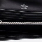 Shoulder Bag Logo Wallet on Strap Black Logo Print Calfskin Leather
