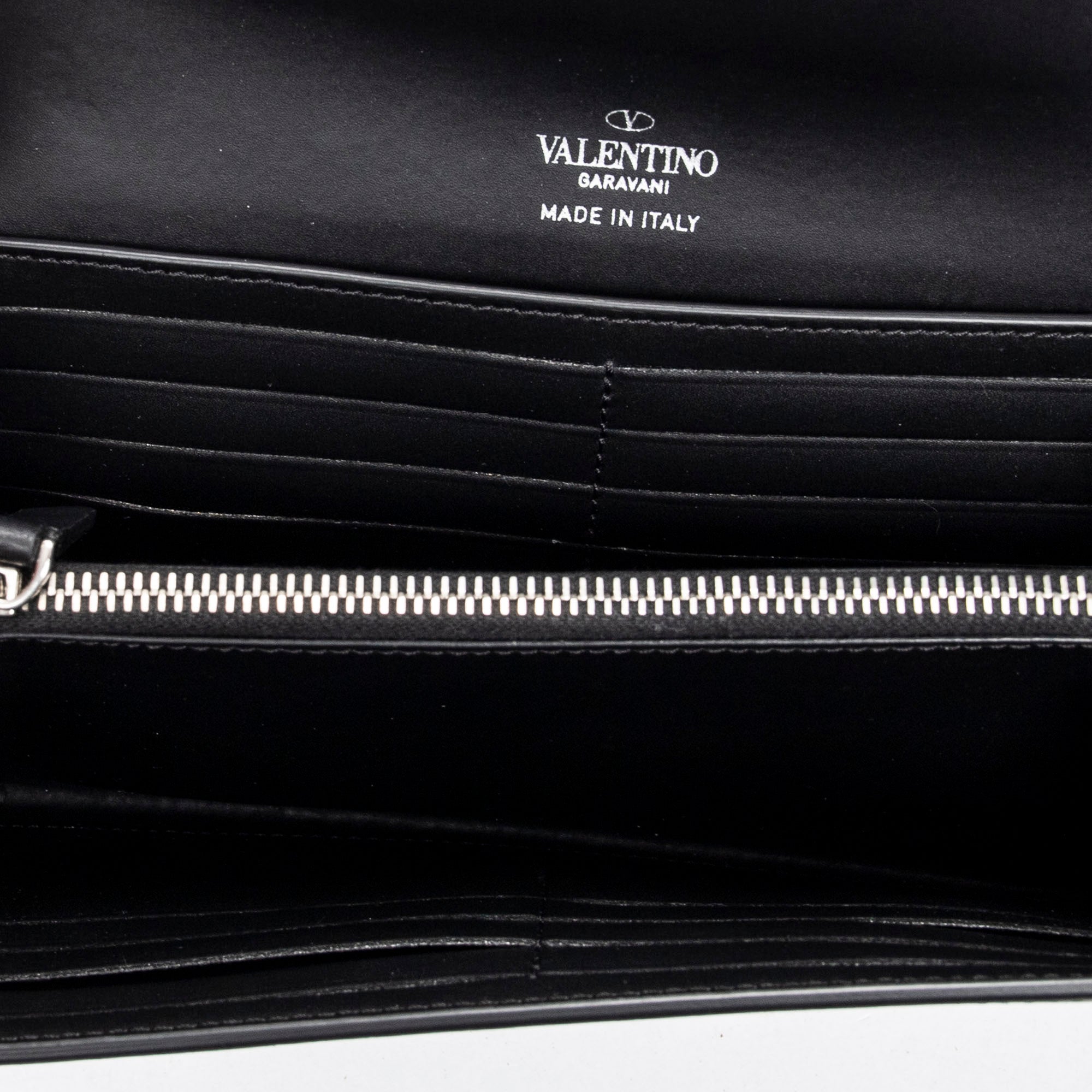 Shoulder Bag Logo Wallet on Strap Black Logo Print Calfskin Leather
