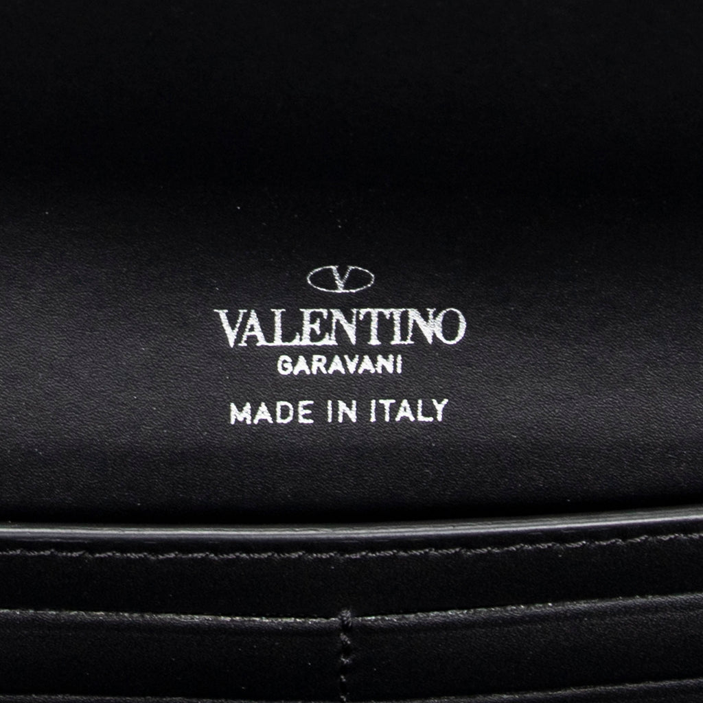 Shoulder Bag Logo Wallet on Strap Black Logo Print Calfskin Leather