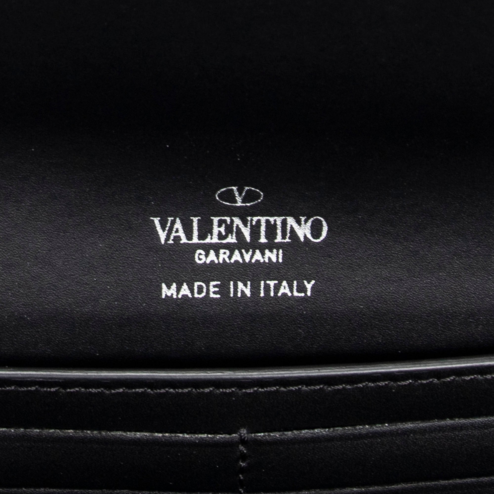 Shoulder Bag Logo Wallet on Strap Black Logo Print Calfskin Leather