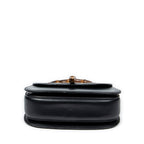 Bolso de Hombro Vintage Bambú Solapa Asa Superior Cuero Liso Negro