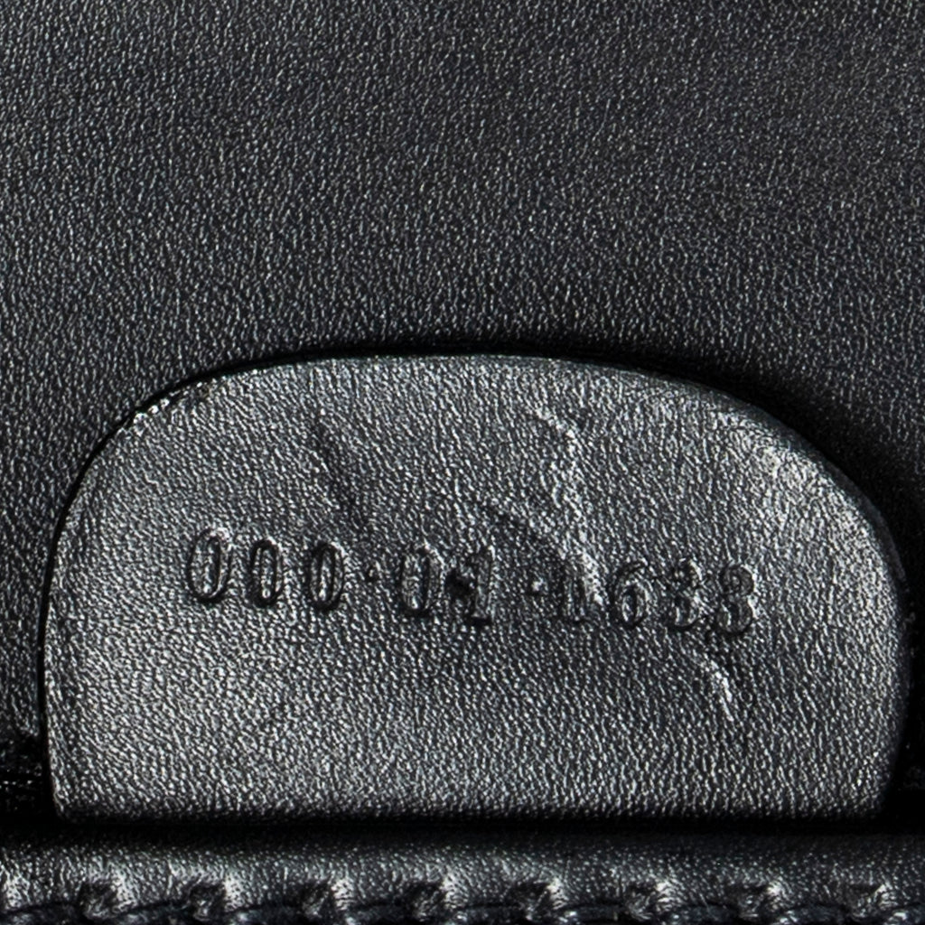 Bolso de Hombro Vintage Bambú Solapa Asa Superior Cuero Liso Negro