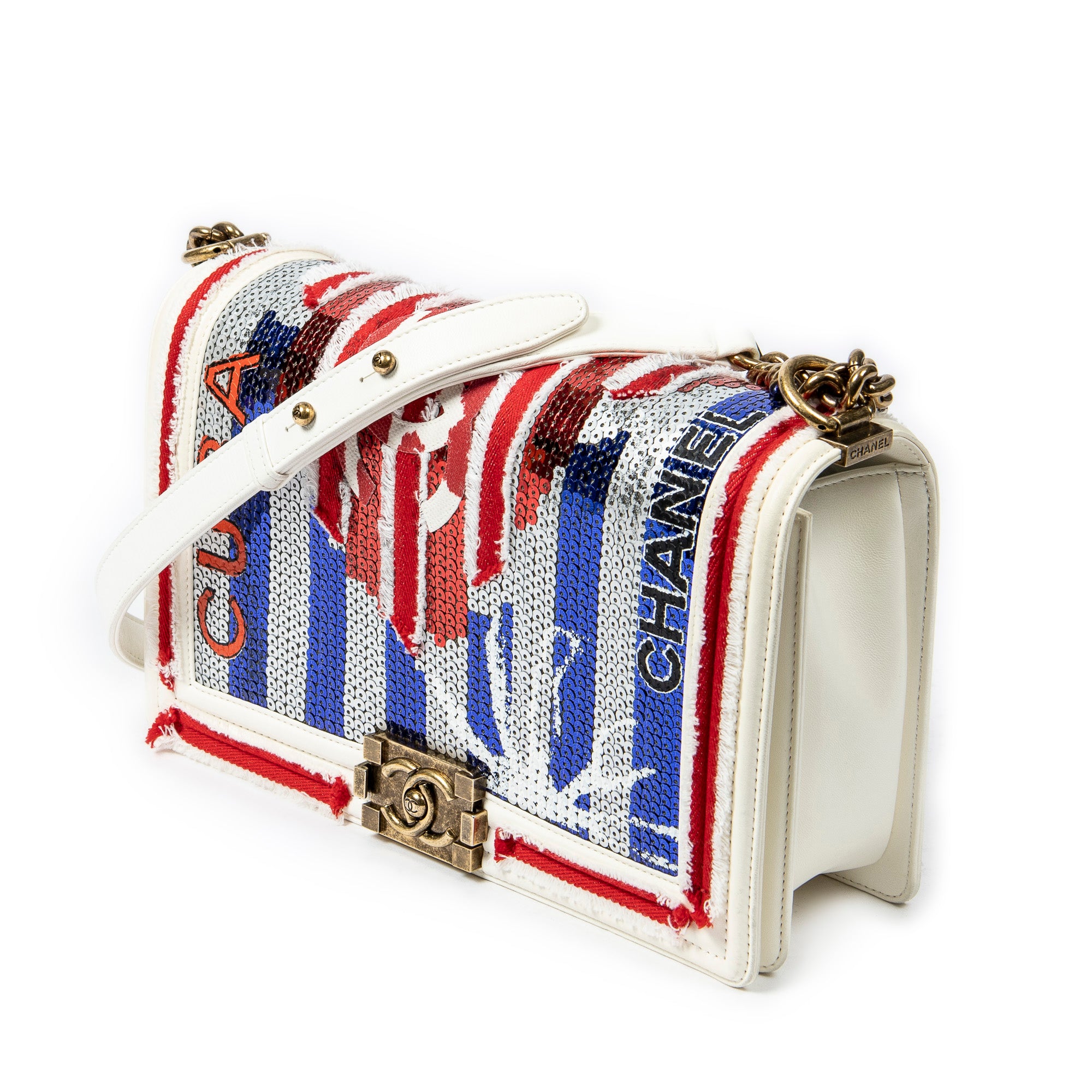 Bolso de hombro Paris-Cuba Multicolor Lentejuelas Bolso mediano Boy Bag Lona de lentejuelas rojas/Piel de becerro