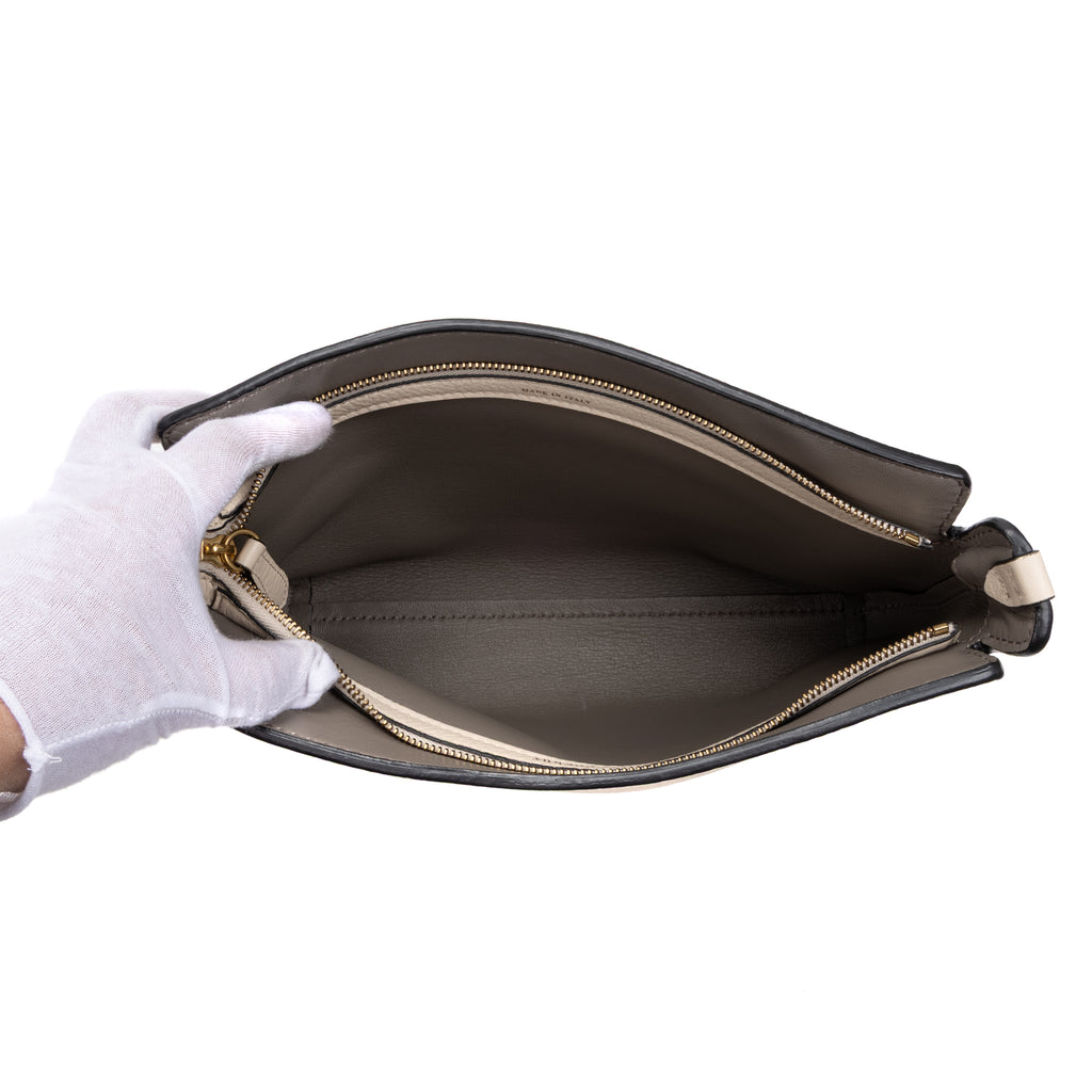 Handbag Large Bicolor Zip Clutch Ivory Grained Leather