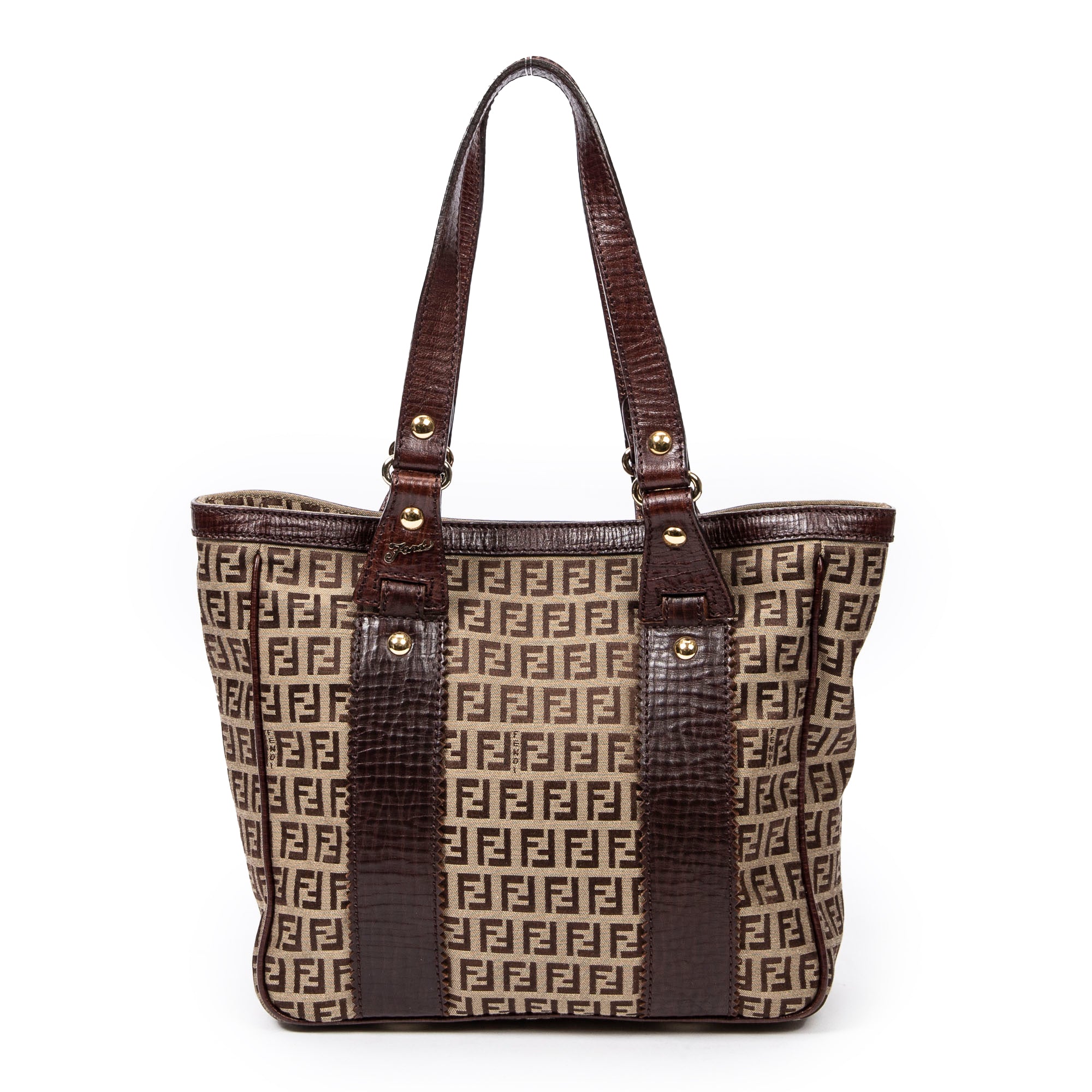Shoulder Bag Medium Square Tote Tan Zucca Canvas